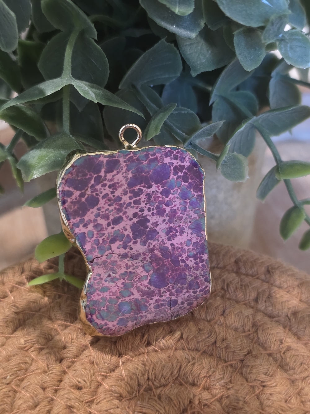Purple Speckled Stone Pendant Necklace - Unbranded